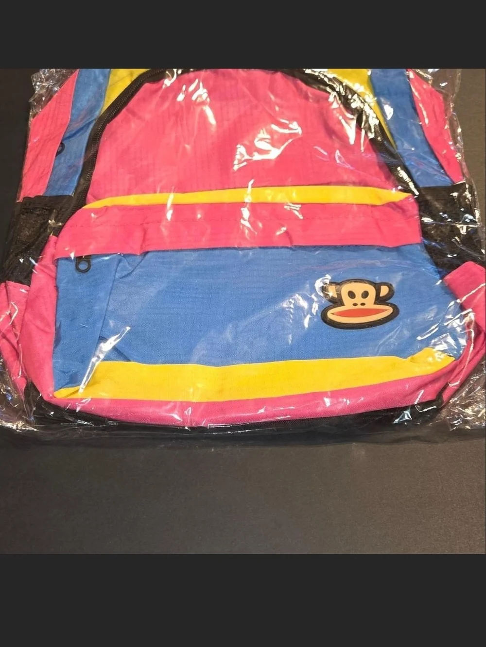 Paul Frank Pink Blue Yellow Colorblock Backpack with Monkey
